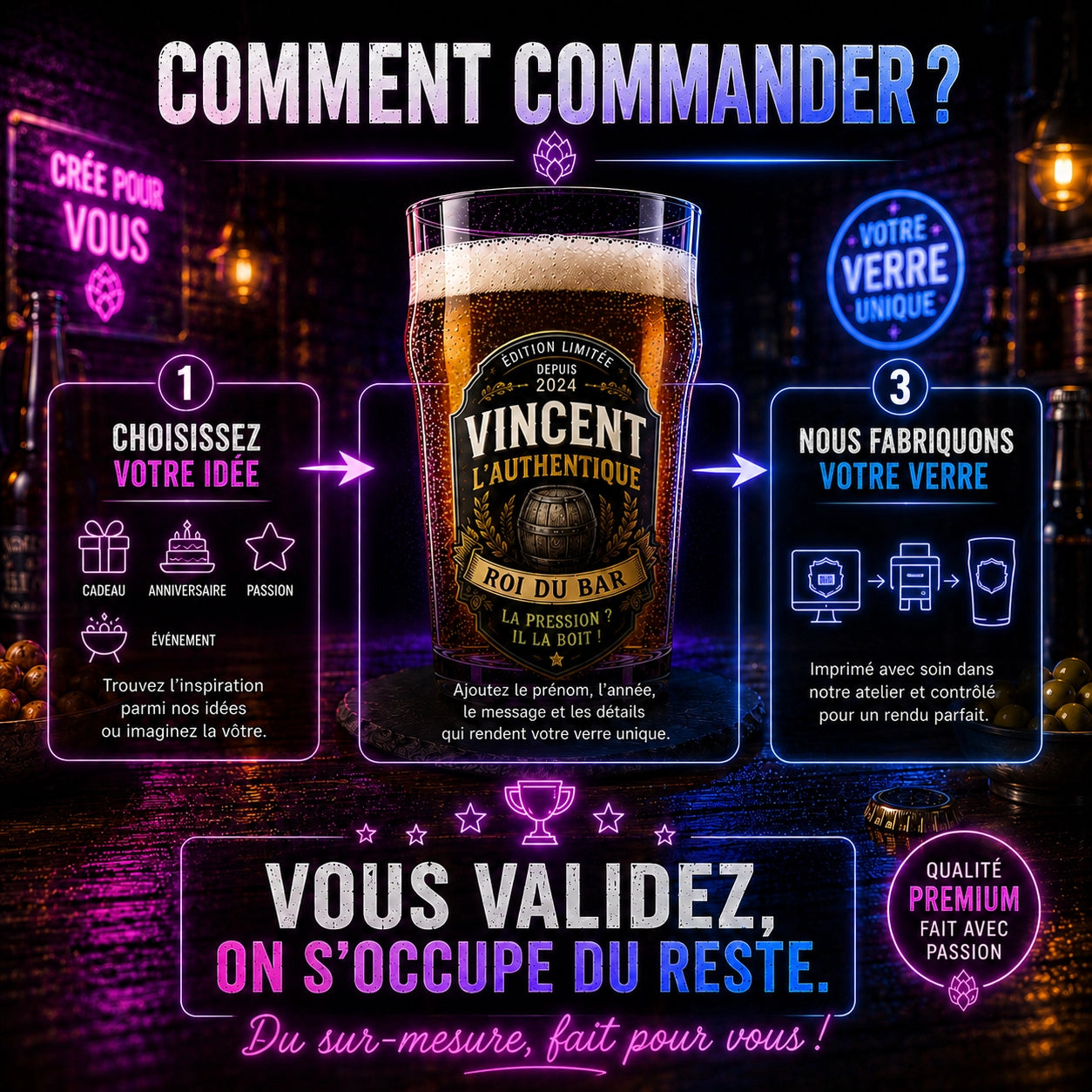 Verre à Bière Personnalisé — Blason & Badge Brasserie sur Mesure