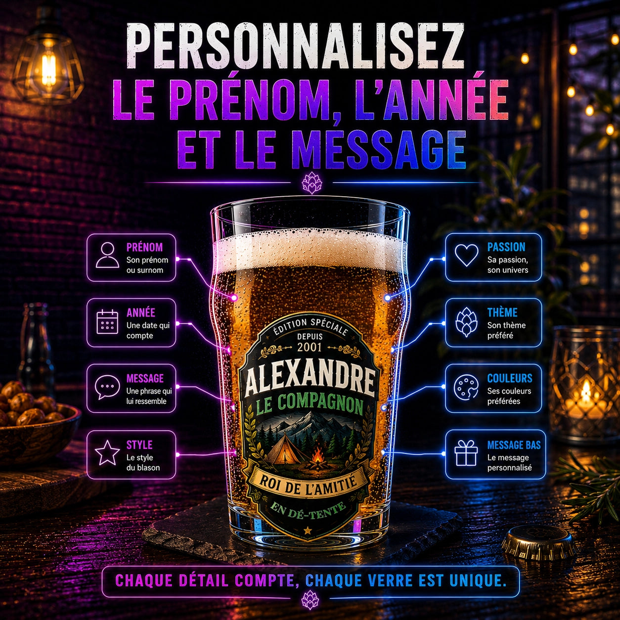 Verre à Bière Personnalisé — Blason & Badge Brasserie sur Mesure