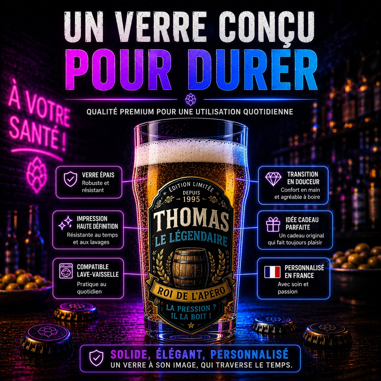 Verre à Bière Personnalisé — Blason & Badge Brasserie sur Mesure
