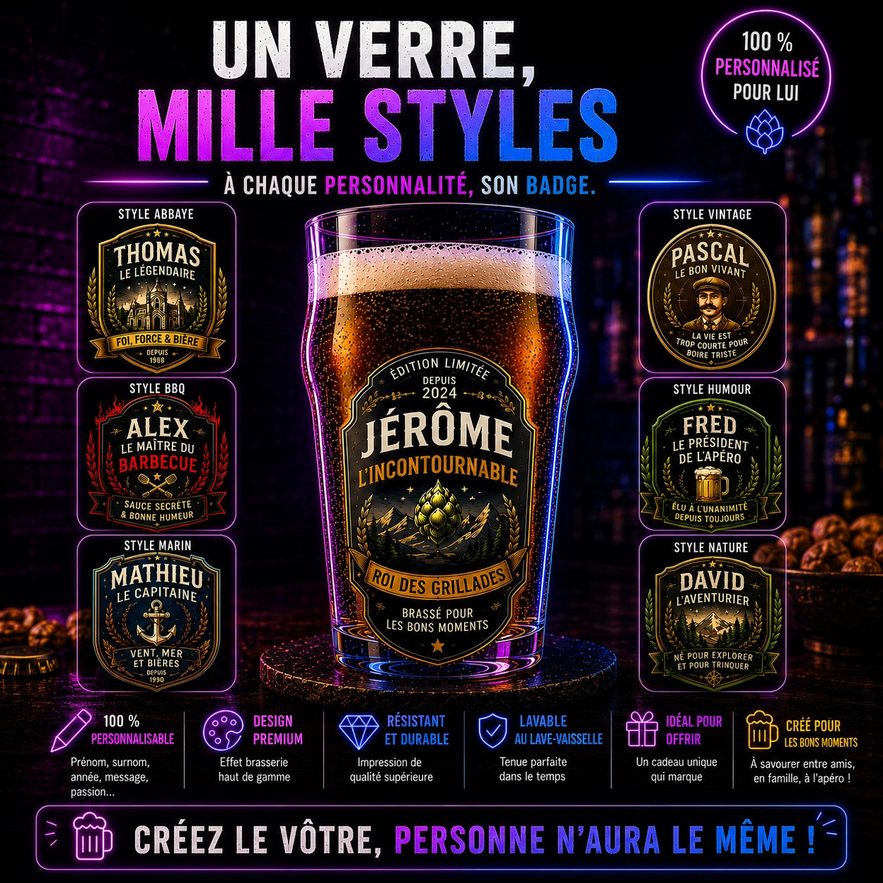Verre à Bière Personnalisé — Blason & Badge Brasserie sur Mesure