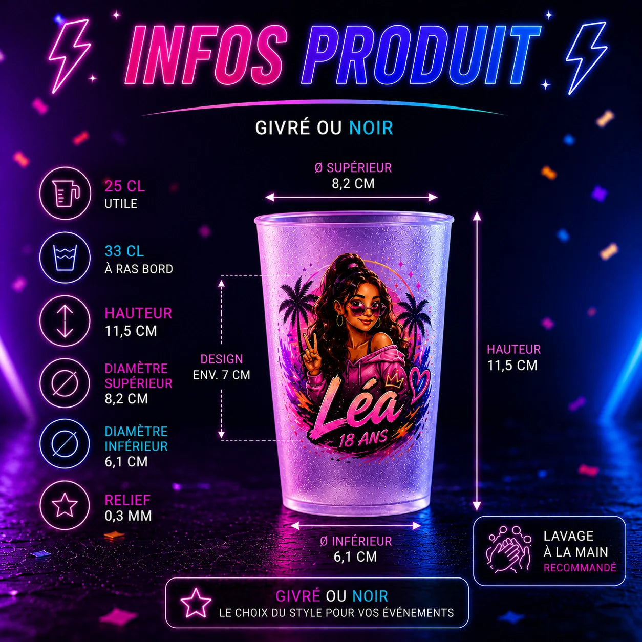 Écocup personnalisé — impression UV couleur & effet relief