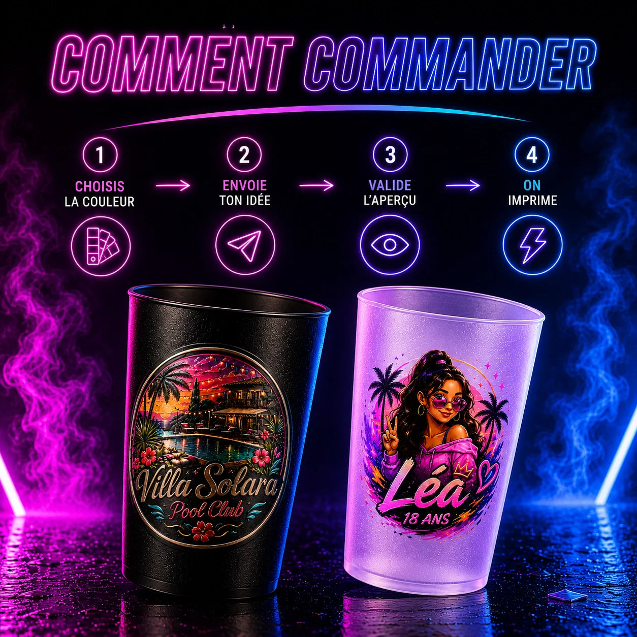 Écocup personnalisé — impression UV couleur & effet relief