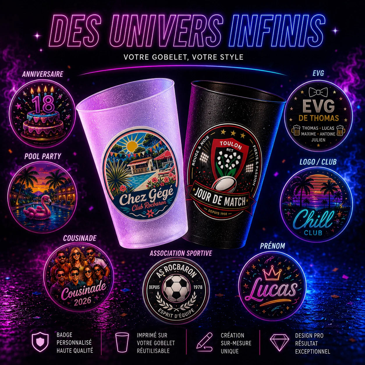Écocup personnalisé — impression UV couleur & effet relief
