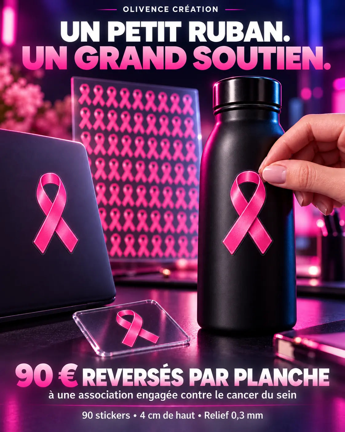 Planche 90 stickers ruban rose – Octobre Rose
