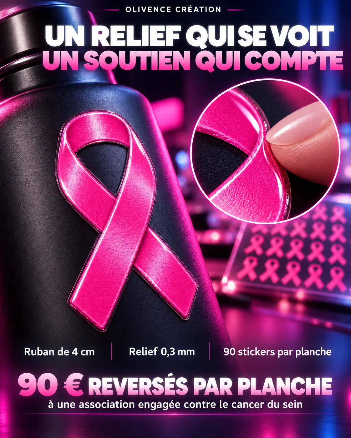 Planche 90 stickers ruban rose – Octobre Rose