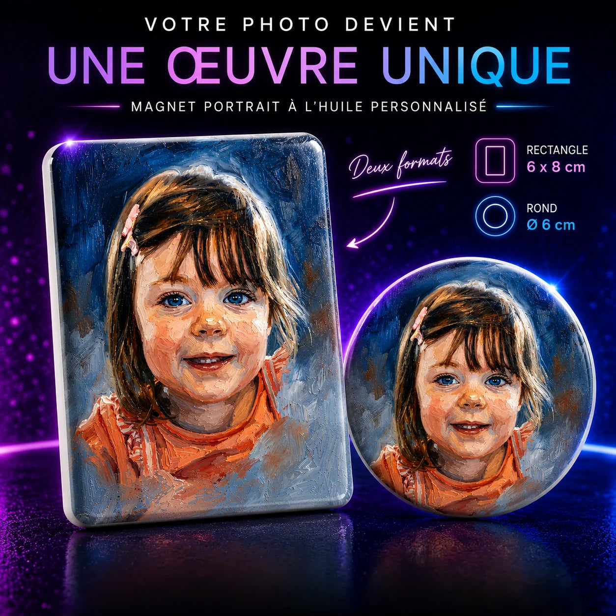 Magnet Portrait à l'Huile — Souvenir Artistique d'après Photo