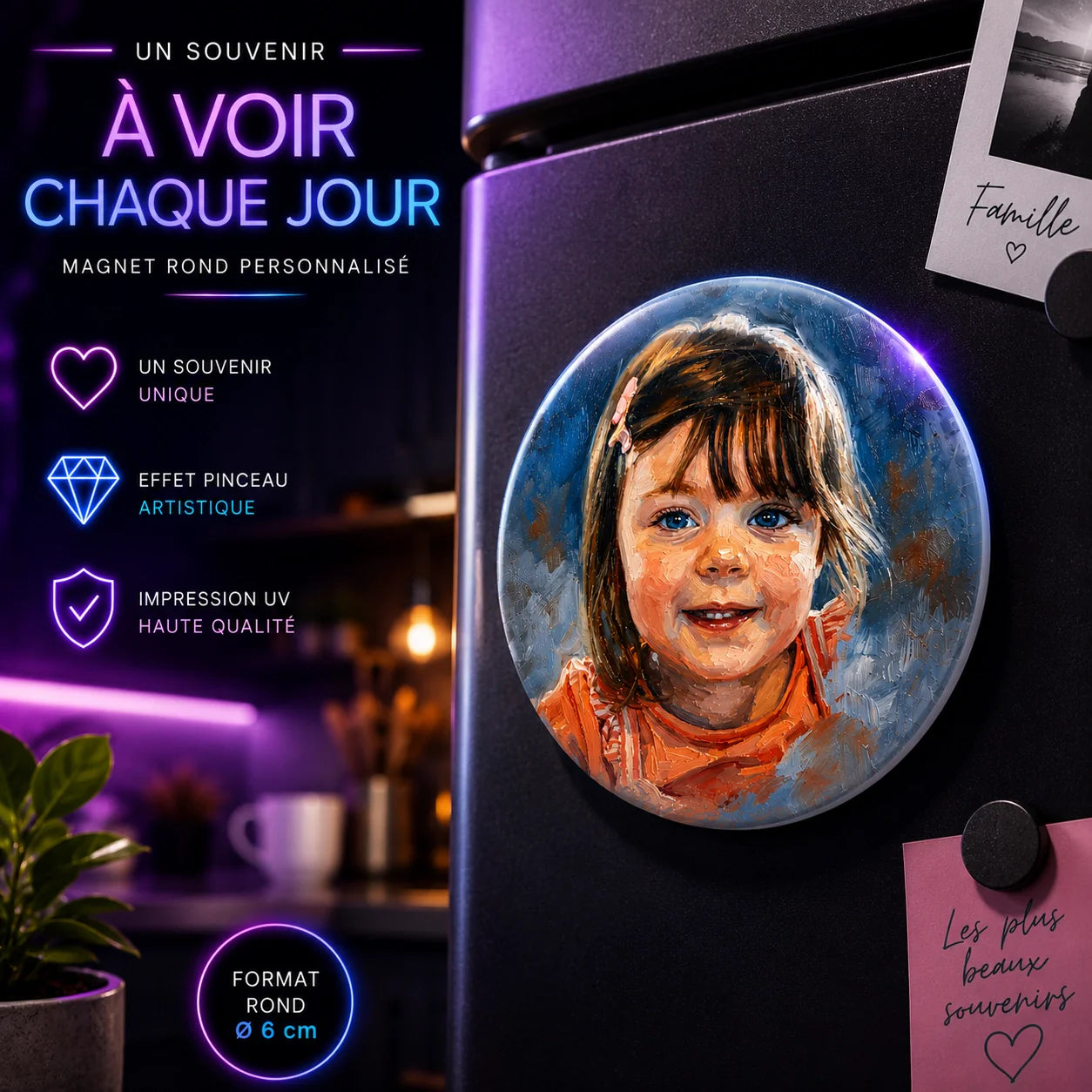 Magnet Portrait à l'Huile — Souvenir Artistique d'après Photo