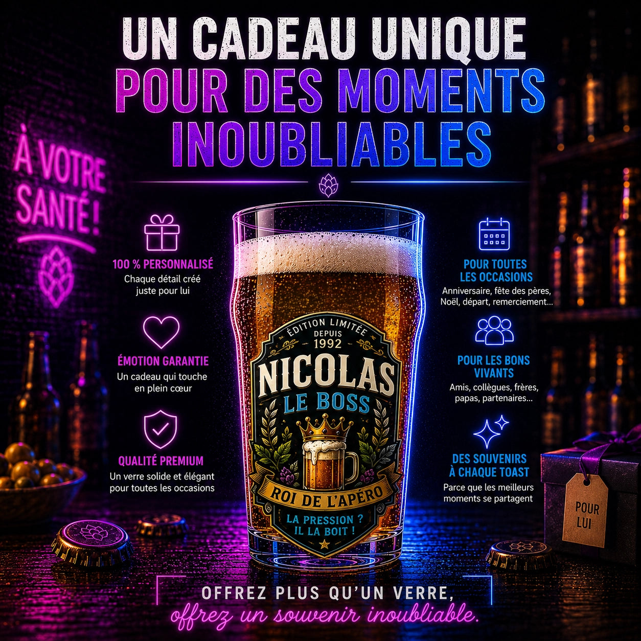 Verre à Bière Personnalisé — Blason & Badge Brasserie sur Mesure