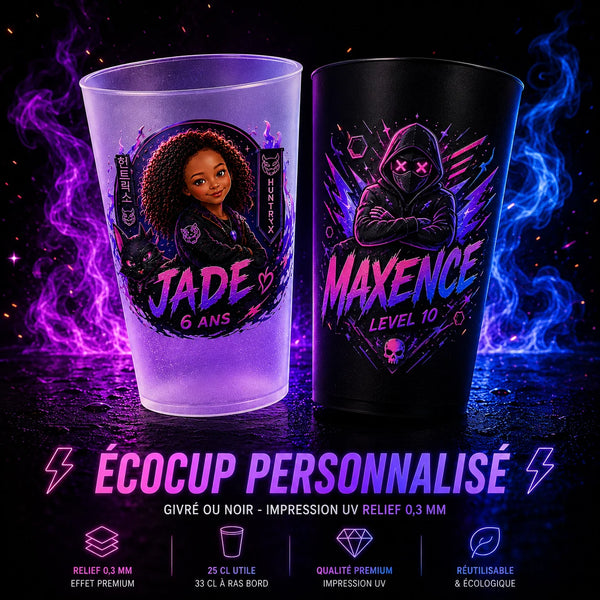 Écocup personnalisé — impression UV couleur & effet relief