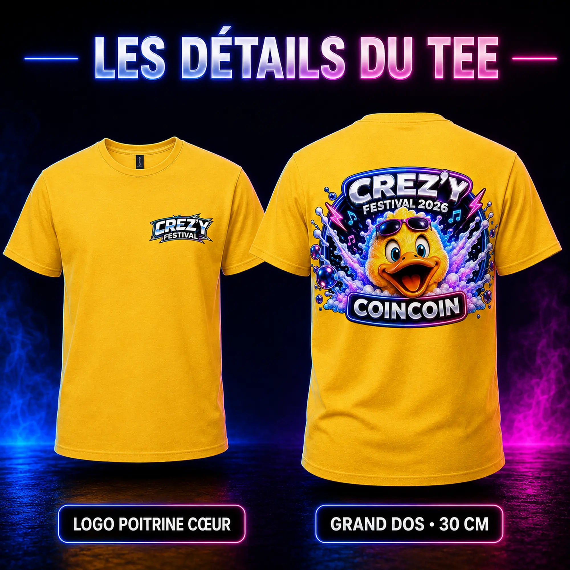 Détails du tee : logo poitrine cœur et grand dos 30 cm