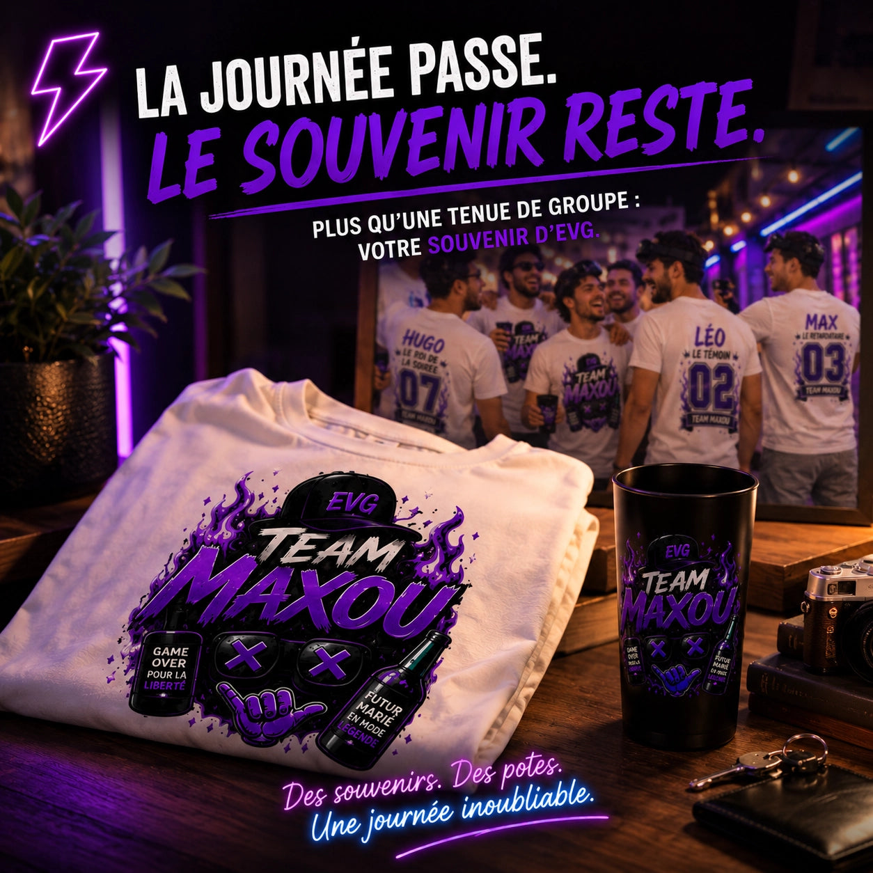 Pack EVG souvenir : tee-shirt et gobelet personnalisés à garder après la journée [EVG]